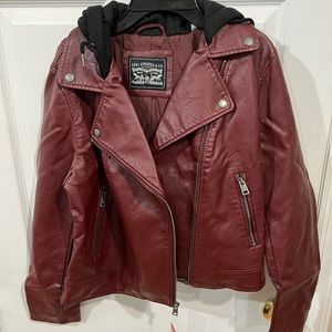 Levi's Ladies' Faux Leather Moto Hooded jacket red